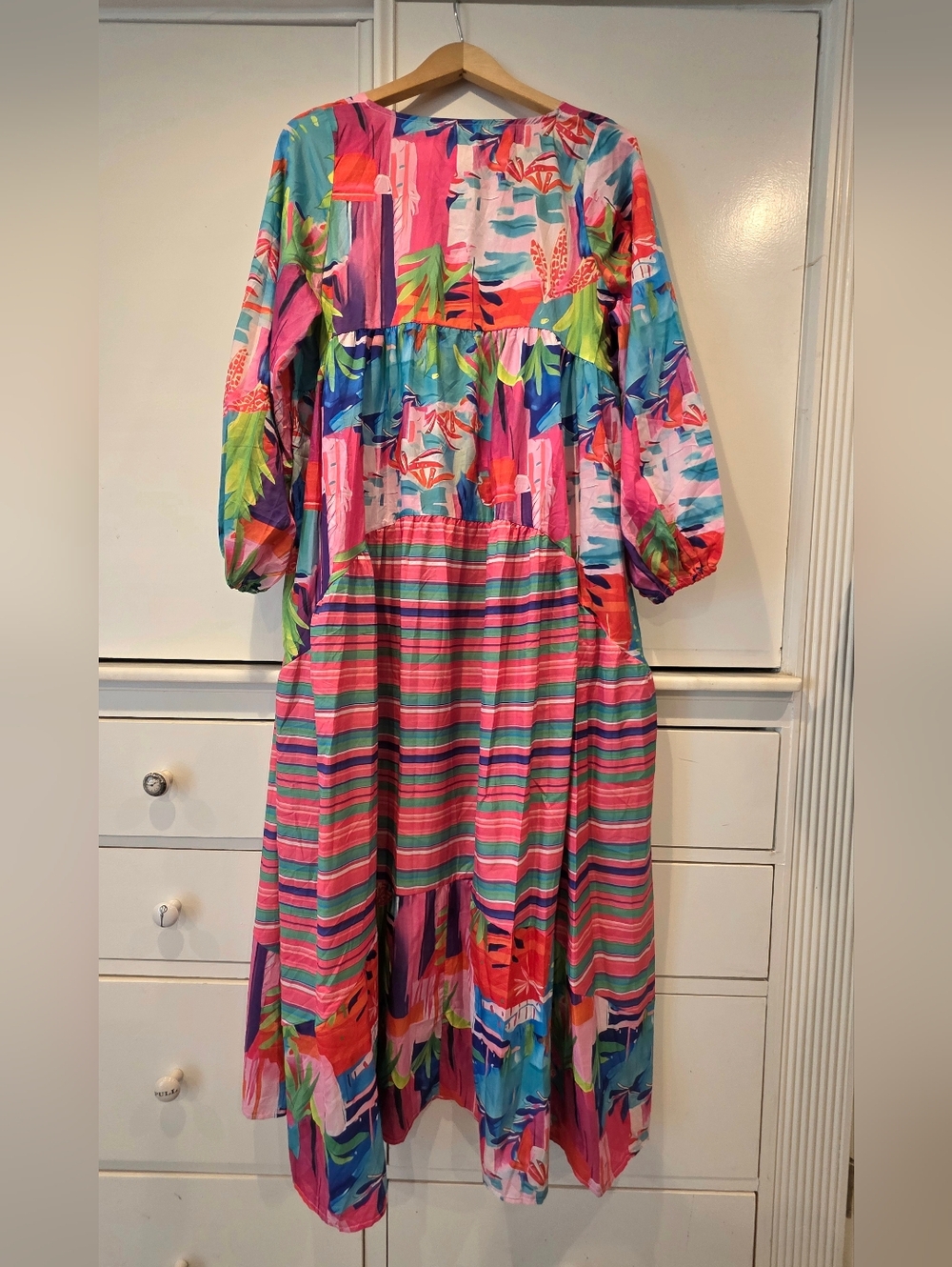 HOW FUN IS THIS DRESS! Kaftan OVERSIZED Colorful Floral and Striped Dress XL